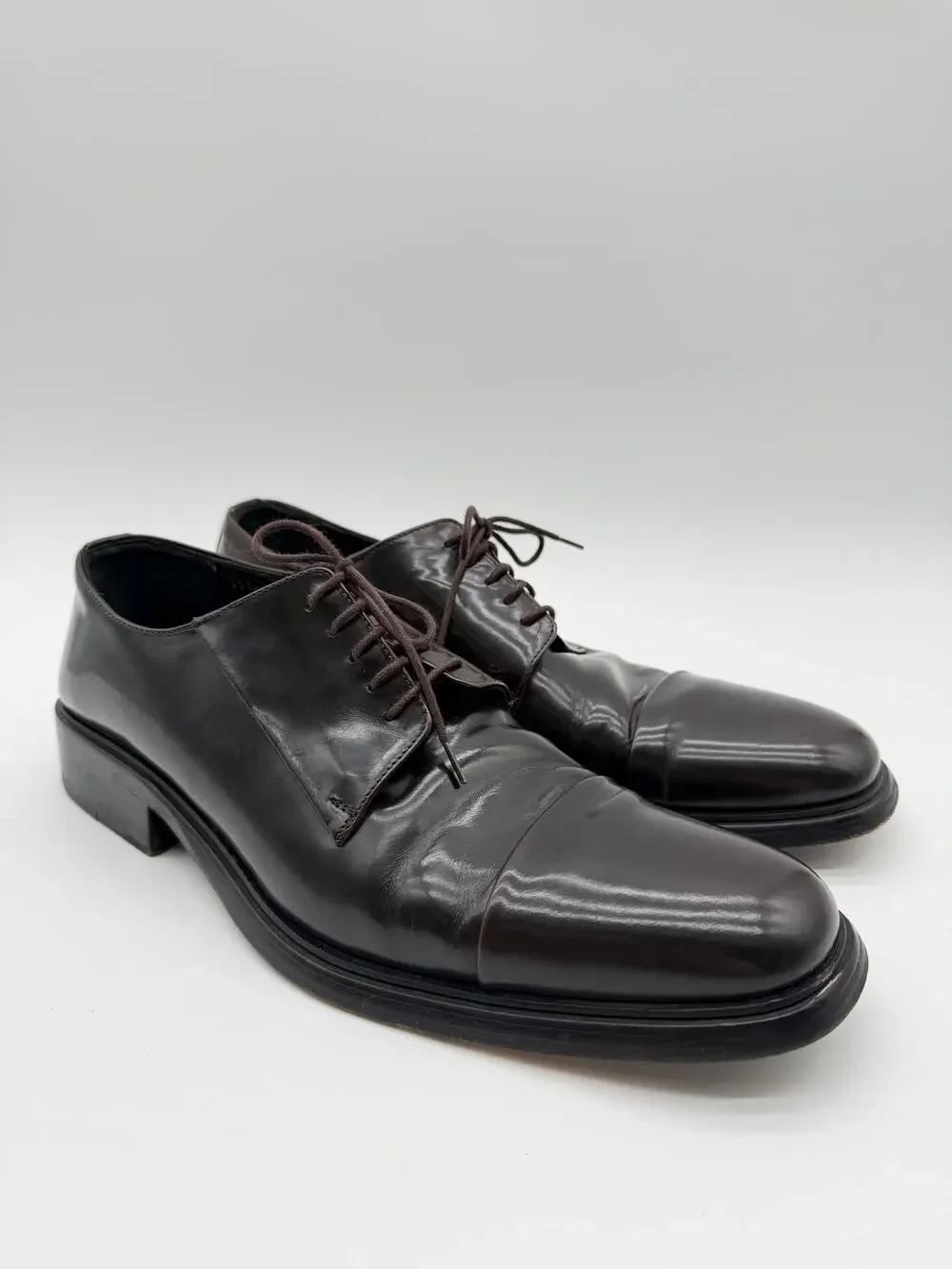 Gucci | Men's Dark Brown Leather Cap Toe Derby Dress Shoes 9 D